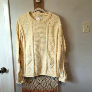 Tradlands Sweater Large L Fisherman Chunky Cable Knit White Ivory Pullover